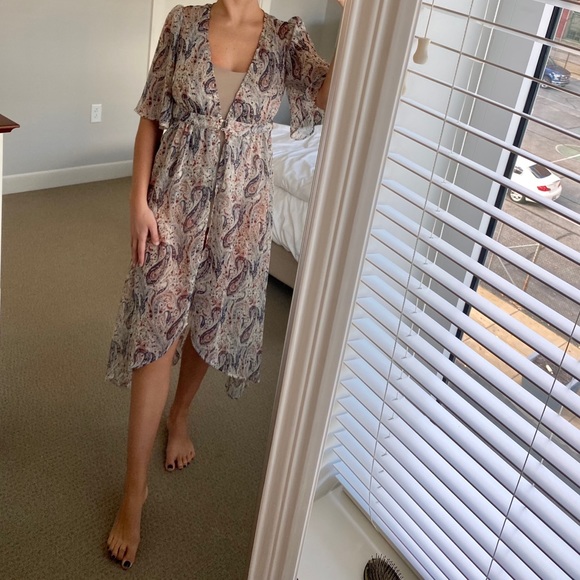 Promesa Sheer Front Button Up Paisley Dress - Picture 4 of 6